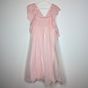 NWT Poppies & Roses Pink Tulle Eyelet Lace Tie Back Dress M